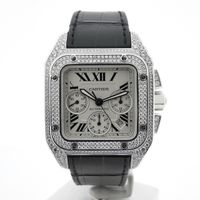 Cartier Santos 100 XL Chronograph 'Factory-Set' Diamonds 2891; 18k white gold watch with diamonds