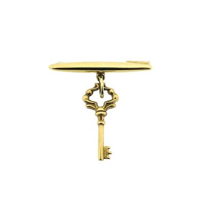 Image 1 of Gold brooch with vintage skeleton key