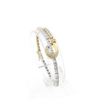 Bicolor Gold Bar Link Bracelet with Zirconia