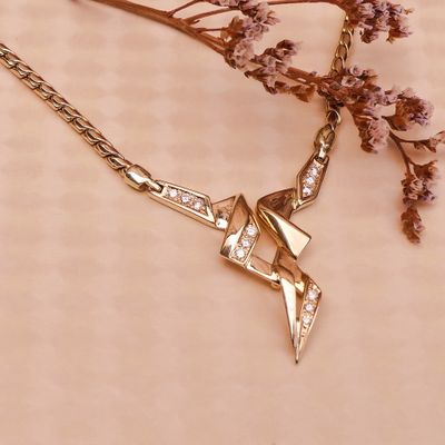 Gold Cardano link chain with fixed pendant and diamonds; 0.11 ct. Image 2 of Gold Cardano link chain with fixed pendant and diamonds; 0.11 ct.