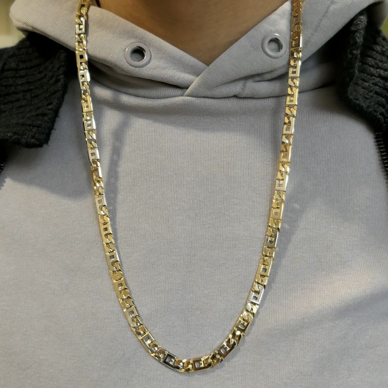 Image 4 of Two-tone gold navy link necklace; Men's | 71.5 cm