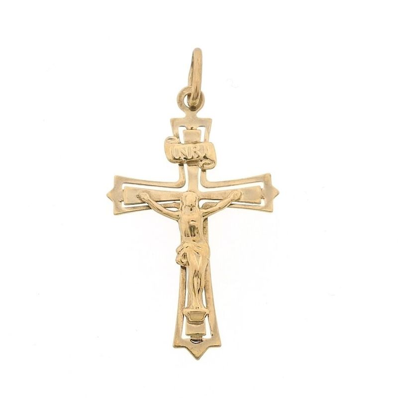 Image 1 of Gold pendant of cross with corpus | INRI