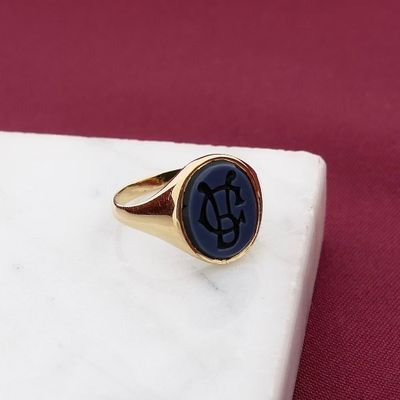 Image 2 of Vintage Gold Signet Ring with Onyx