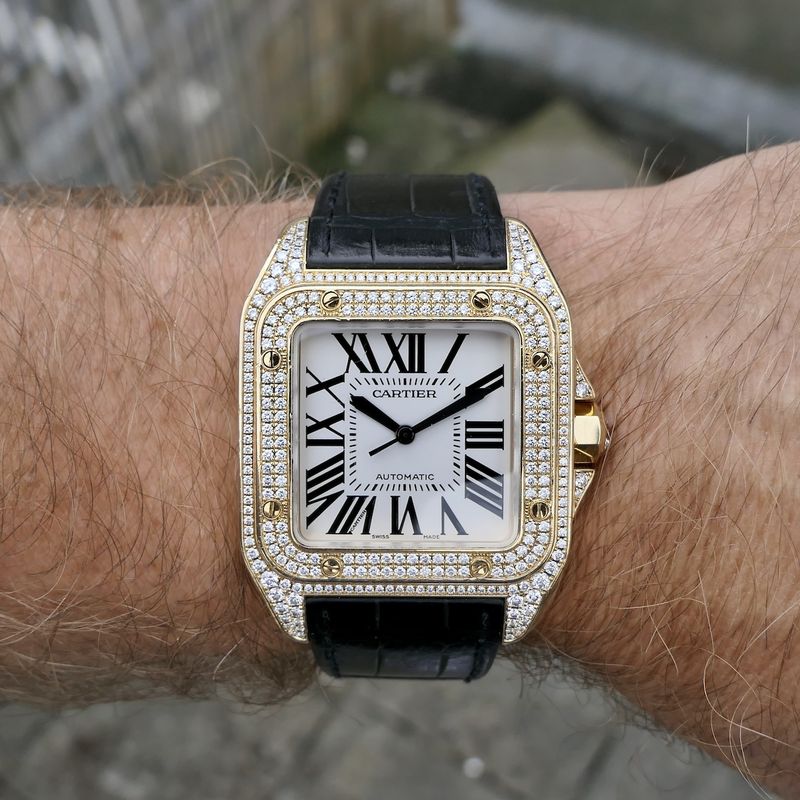 Image 21 of Cartier Santos 100 XL Automatic 2732 - W20071Y1; 18k gold watch with diamond setting