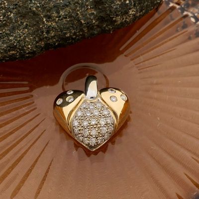 Image 2 of Bicolor gold heart pendant set with diamonds; Approx. 0.70 ct.