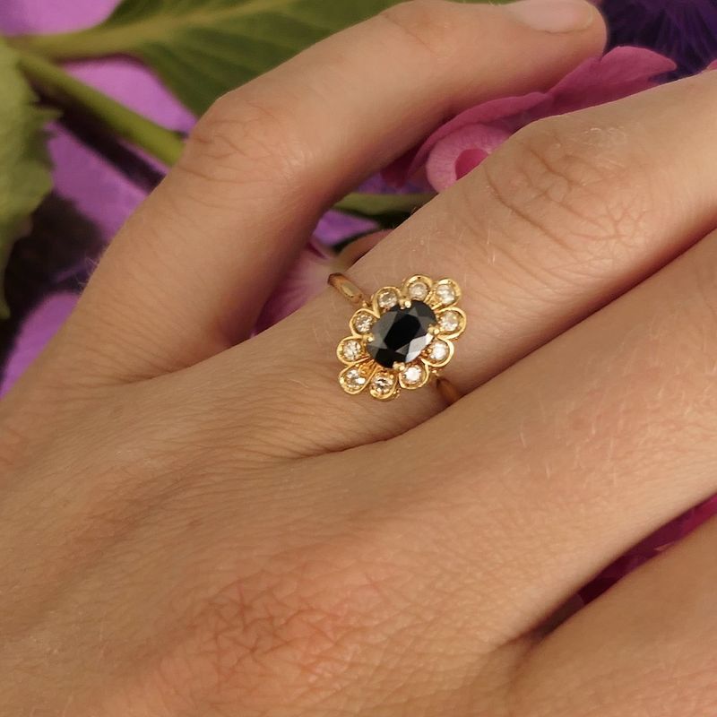 Image 6 of 18 carat gold entourage ring with sapphire and diamond