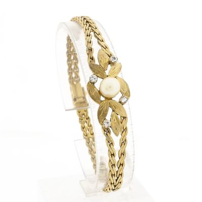 Image 1 of 8 Karat Floral Bracelet with Cultured Pearl and Zirconia
