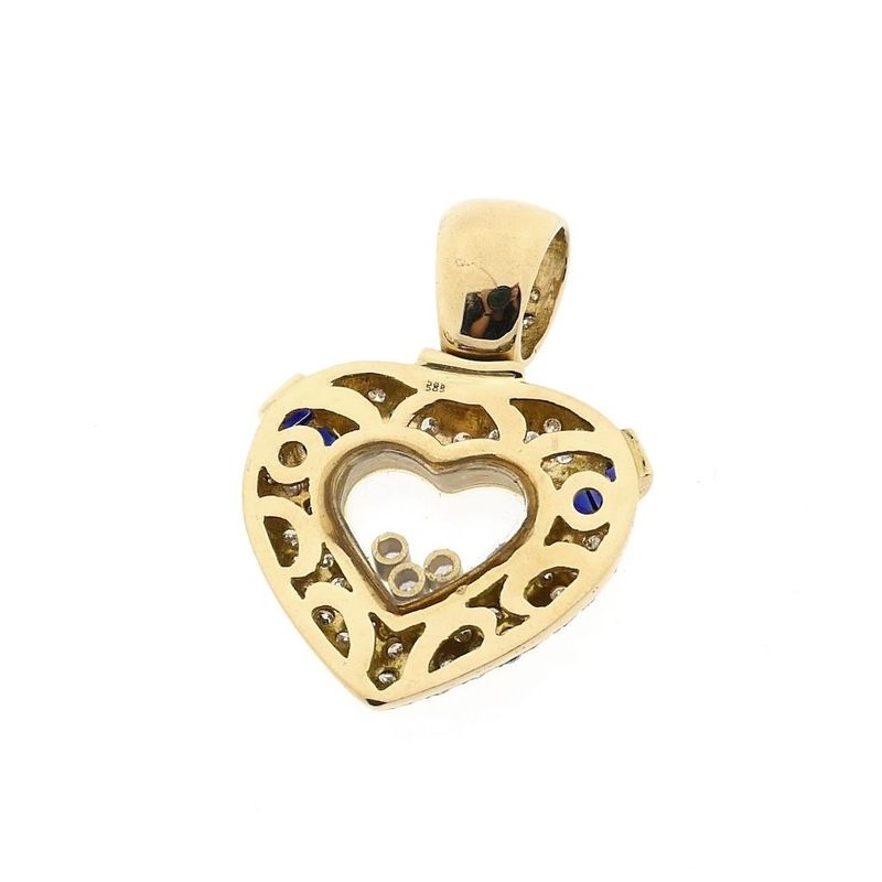 Afbeelding 6 van Gouden hart hanger met saffier en diamanten; 1,50 ct.