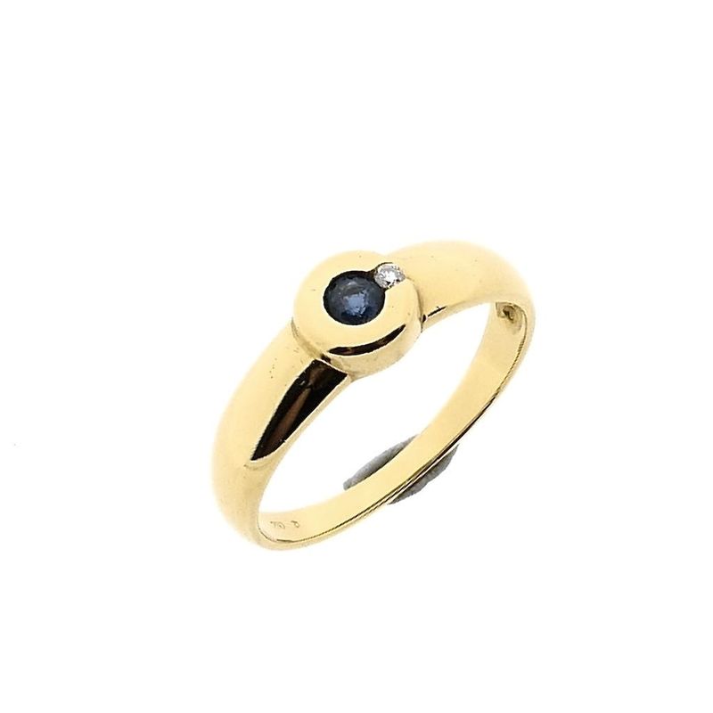 Afbeelding 1 van Gouden ring met saffier en diamant; 0,01 ct. 