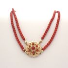 Image 8 of Blood coral bead necklace with gold clasp; Antique | 36 cm