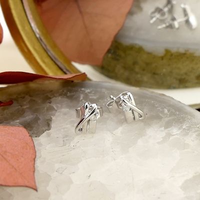 Image 2 of White gold fantasy stud earrings with diamonds | 0.02 ct.