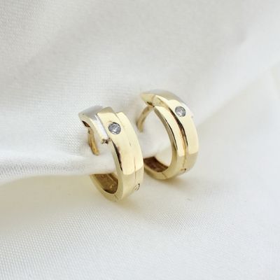 Two-tone gold hoop earrings with zirconia; Ø 15.1 mm Image 2 of Two-tone gold hoop earrings with zirconia; Ø 15.1 mm