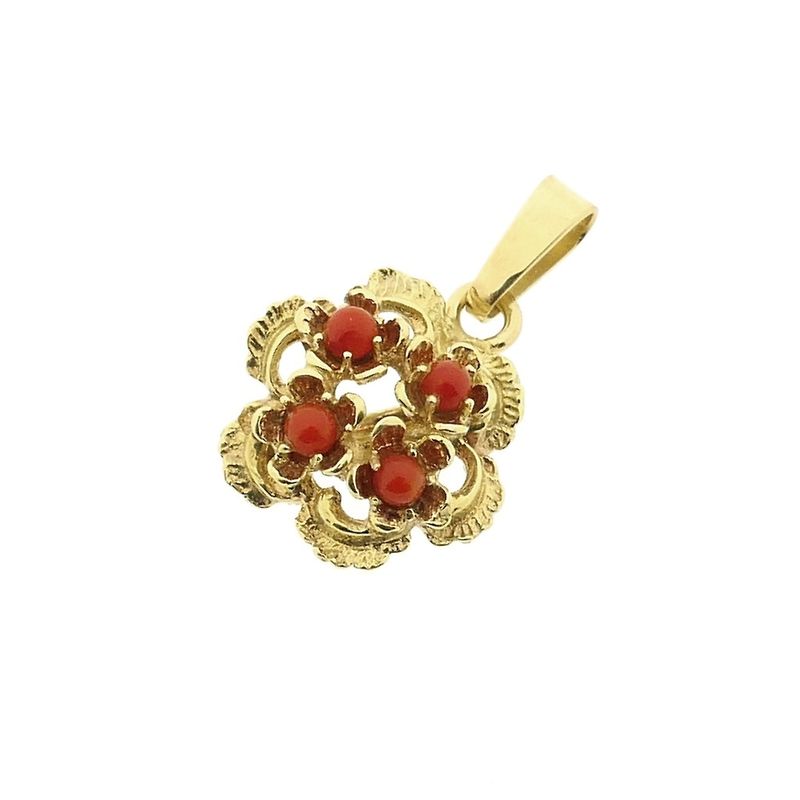 Image 8 of Gold floral pendant with blood coral