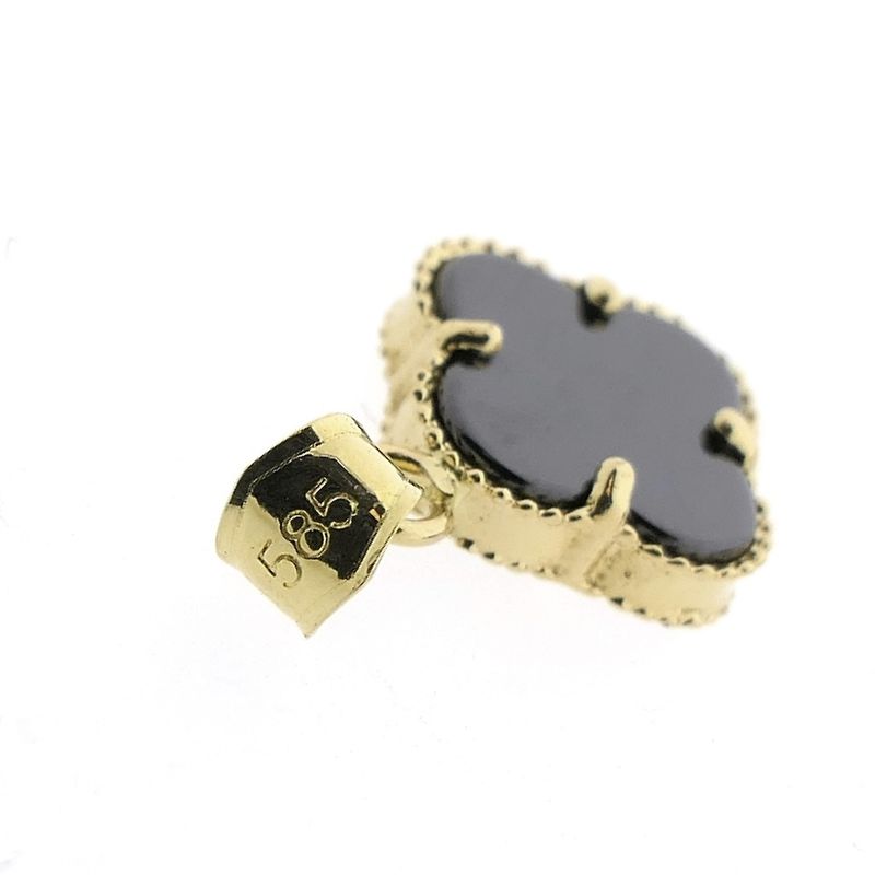 Image 5 of Gold pendant with onyx; four-leaf clover