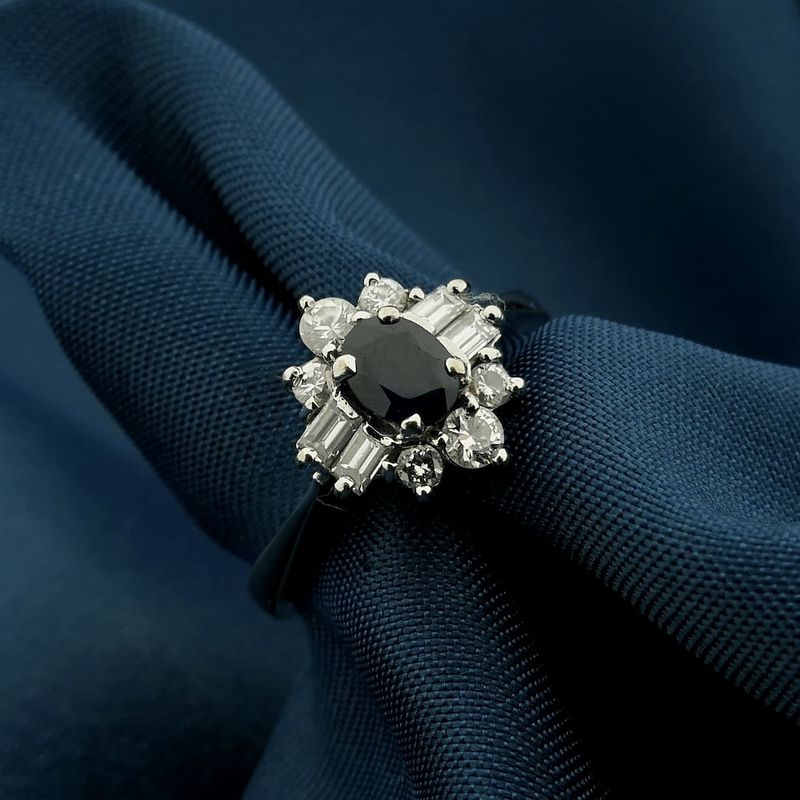 Image 8 of White gold cocktail ring with sapphire and diamond; 0.62 ct.