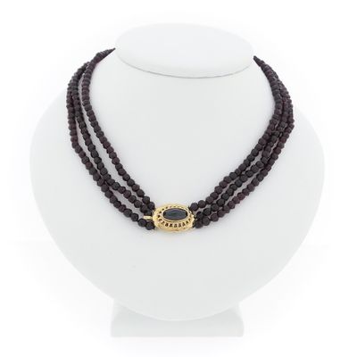 Image 1 of Antique garnet bead necklace with gold decorative clasp | 62 cm