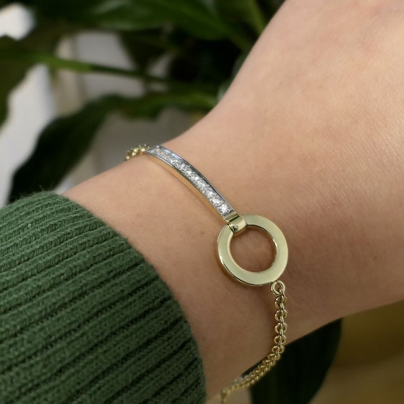 Image 7 of Gold anchor link bracelet with diamond; 0.275 ct. | 18-21 cm