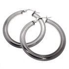 Image 1 of Silver flat hoop earrings with ribbed edge | Ø 33 mm