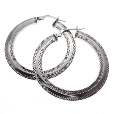 Image 1 of Silver flat hoop earrings with ribbed edge | Ø 33 mm