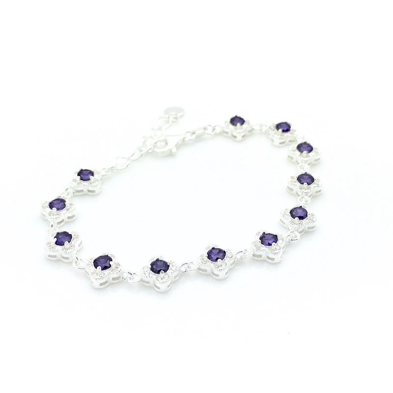 Image 2 of Silver bracelet set with white and purple zirconia