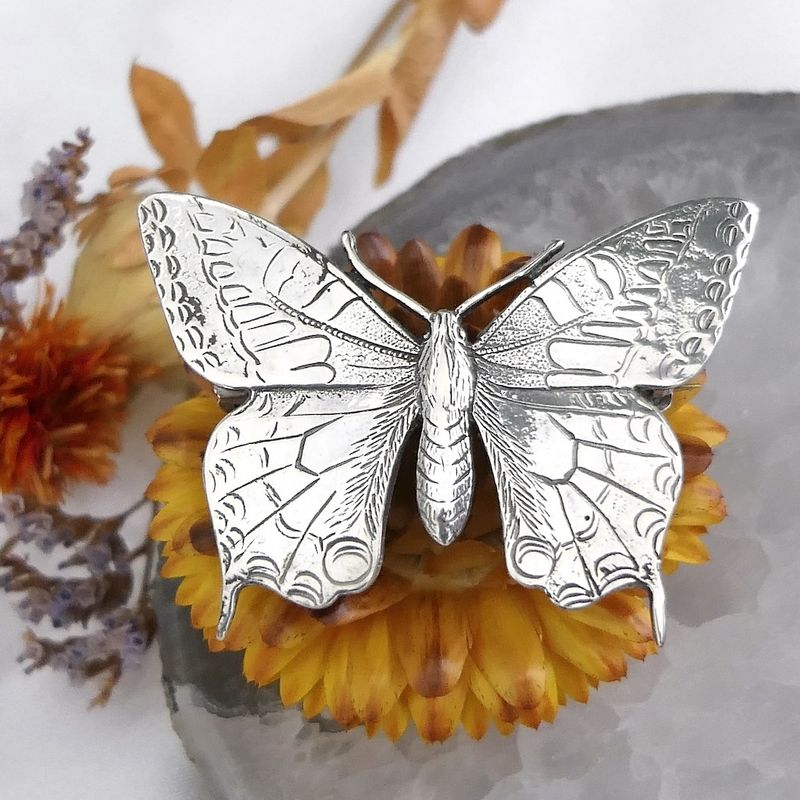 Image 2 of Silver brooch of a butterfly