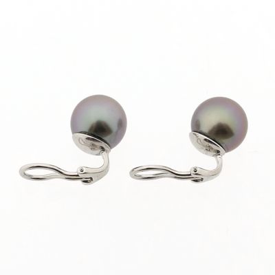 Image 1 of White gold clip-on earrings with Tahitian pearl