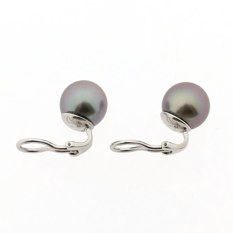 Image 1 of White gold clip-on earrings with Tahitian pearl