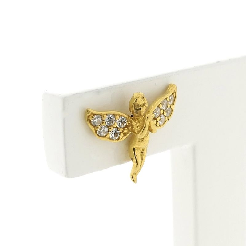 Image 3 of 21 carat gold angel stud earrings with zirconia