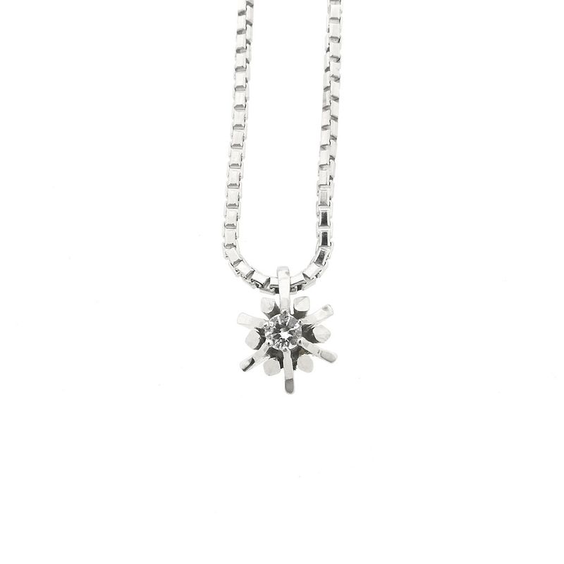 Image 5 of White gold Venetian chain with fixed pendant and diamond; 0.10 ct.