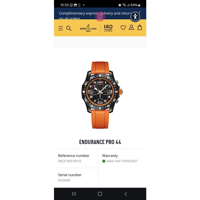 Image 10 of Breitling Endurance Pro 'Orange' X82310; Chronograph men's watch