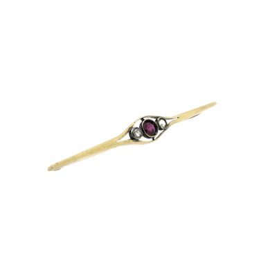 Image 2 of Gold brooch with ruby ​​and diamonds; 0.12 ct.