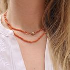 Image 7 of Blood coral necklace/saucer with gold clasp; Antique | 83 cm