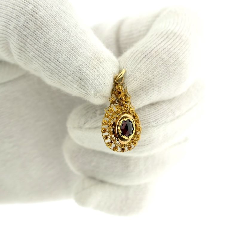 Image 9 of Vintage gold pendant with garnet; filigree technique