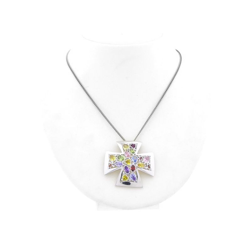 Image 6 of White gold Maltese cross pendant with a mix of gemstones