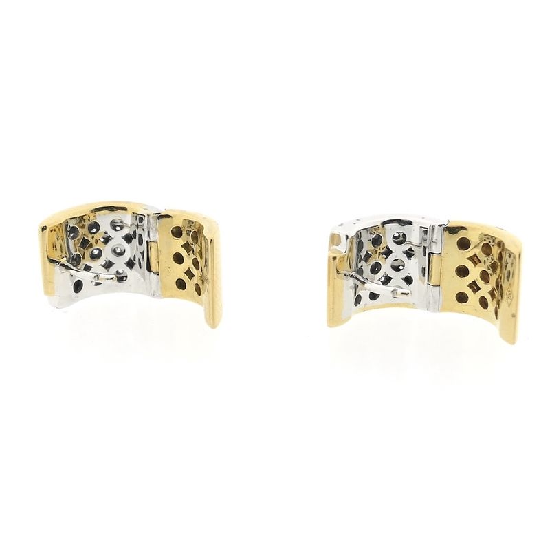 Image 7 of Two-tone gold hinged hoop earrings, pavé, with diamonds; approx. 0.51 ct.