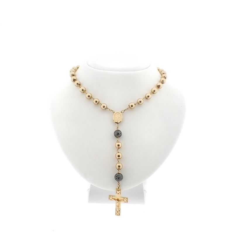 Image 6 of Gold rosary necklace with patinated beads