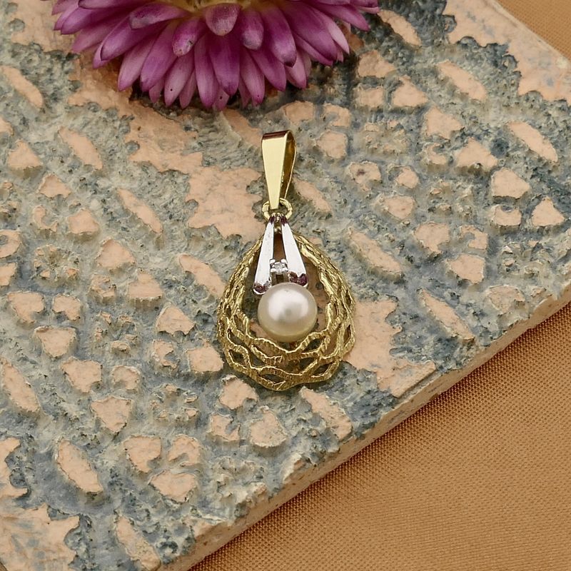 Afbeelding 2 van Bicolor gouden hanger met diamant; 0,01 ct.
