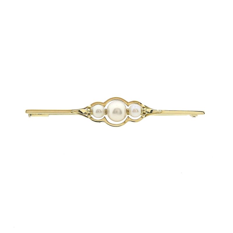 Image 1 of Vintage Gold Brooch with Cultured Pearls