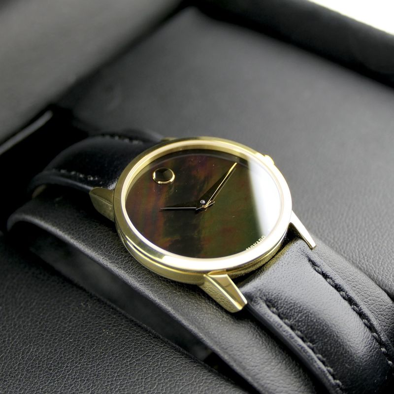 Image 11 of Movado Museum Classic; Gold-plated women's watch with black 'Mother of Pearl' dial; 0607564