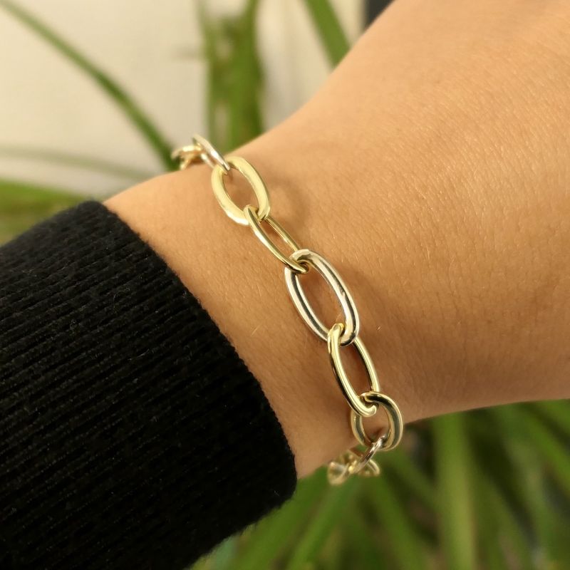 Image 8 of Monzario bicolor gold wide anchor link bracelet