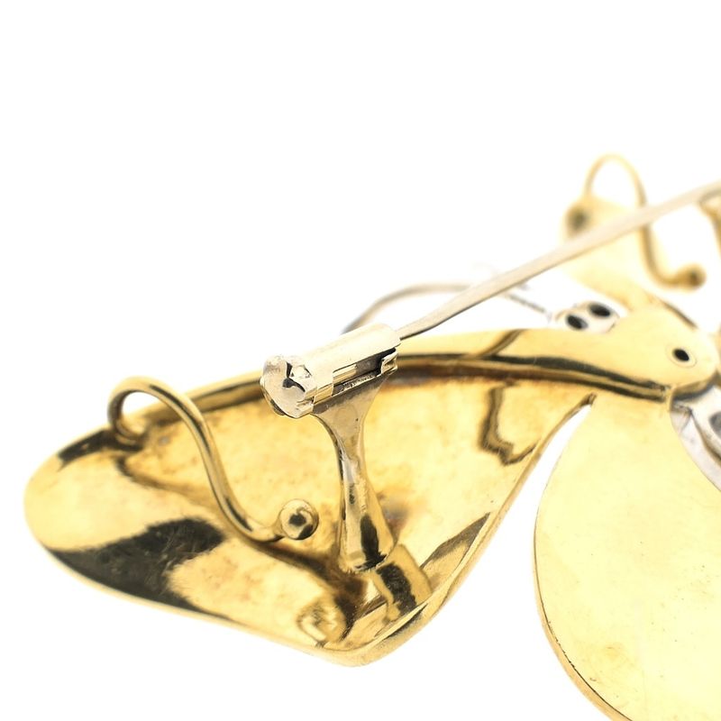 Image 6 of Two-tone gold brooch/pendant of a butterfly with enamel and diamond; 0.04 ct.