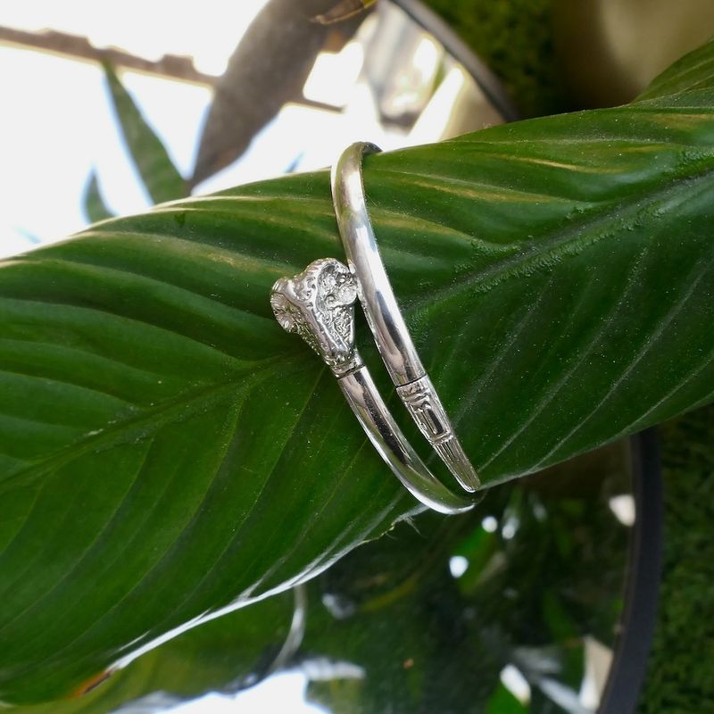 Image 2 of Silver clamp bracelet with a ram's head | Ø 59 mm