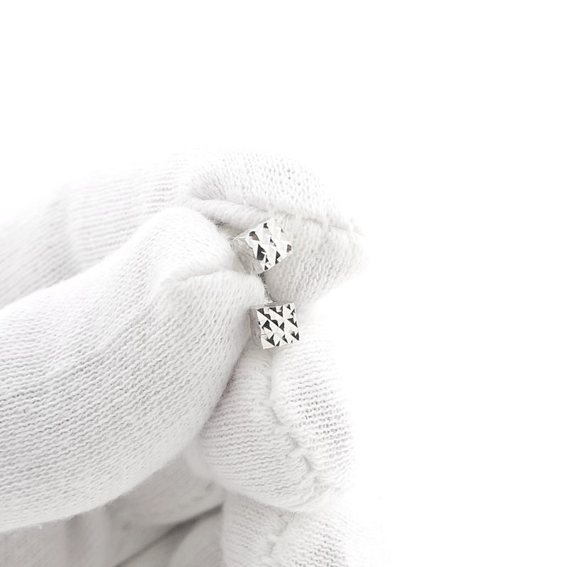 Image 9 of 18 kt white gold faceted square stud earrings