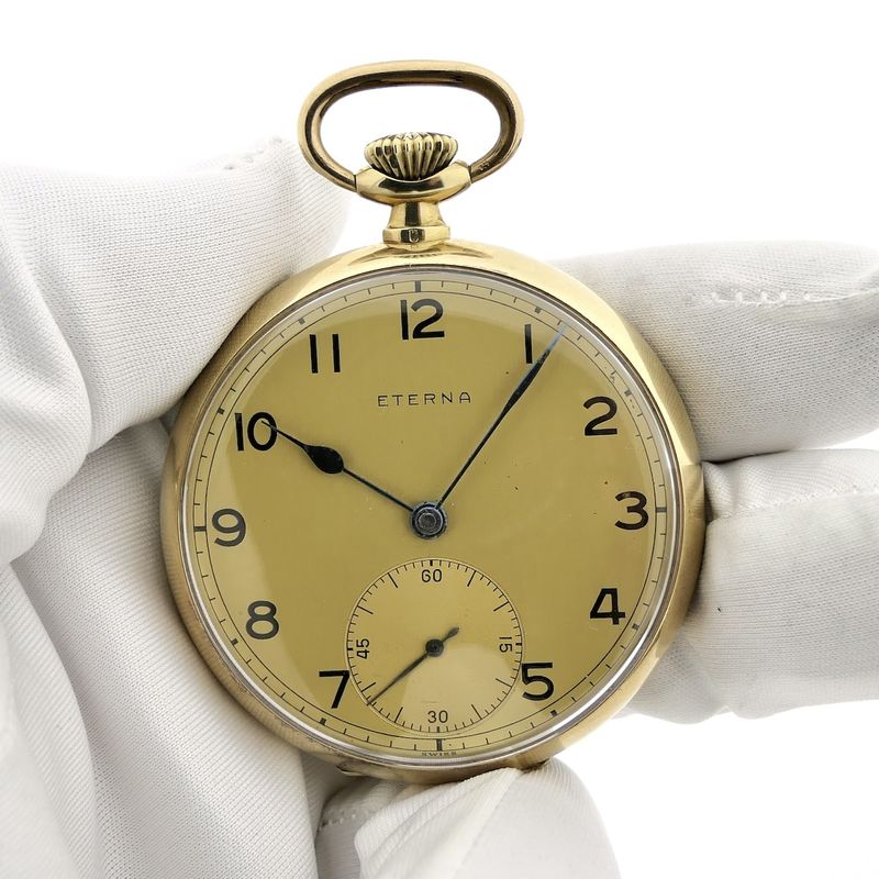Image 4 of Eterna 14k gold pocket watch 1949; Royal Textile Factory C.T. Stork