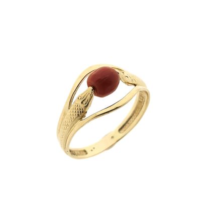 Image 1 of 18 ct. Vintage gold ring of sturgeon with red coral