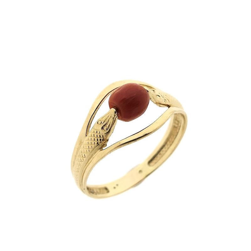 Image 1 of 18 ct. Vintage gold ring of sturgeon with red coral