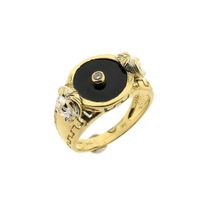 18-karat gold men's signet ring with onyx and diamond | 0.025 ct.
