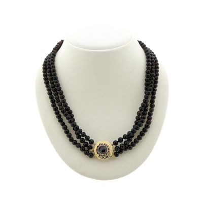 Image 1 of Antique glass bead necklace with gold clasp