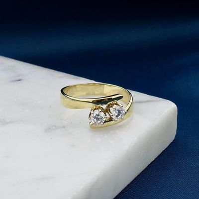 Image 2 of Gold toi et moi ring with zirconia; 14 karat; size 19