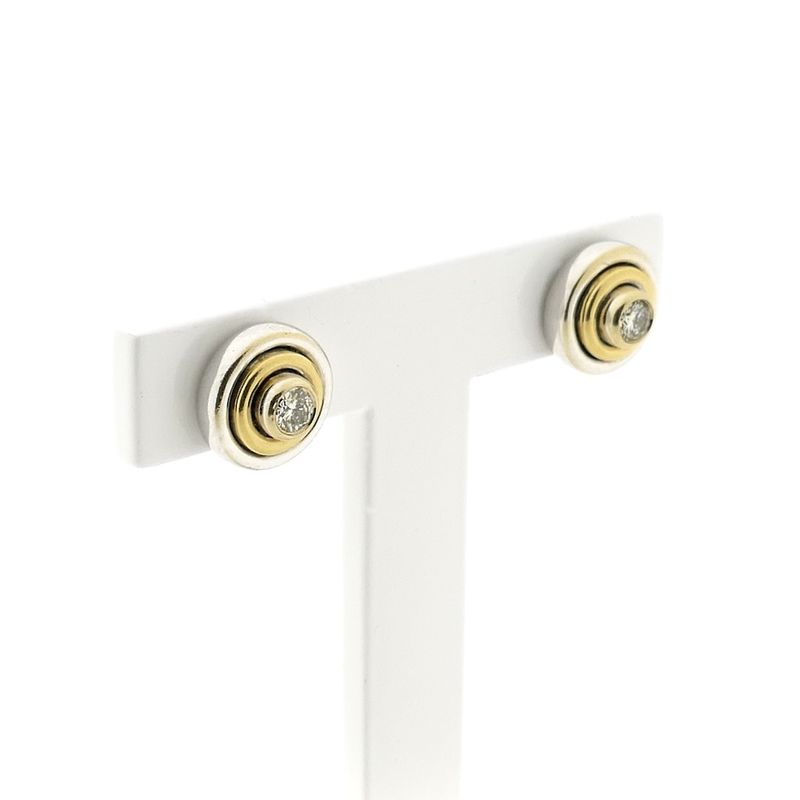 Image 3 of Bicolor gold stud earrings with diamond; 0.28 ct.